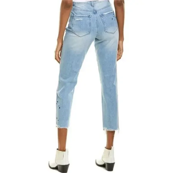 Neon Blonde Siren Starstruck Straight Leg Jeans NWT High Rise Embroidered 25 - Picture 3 of 8